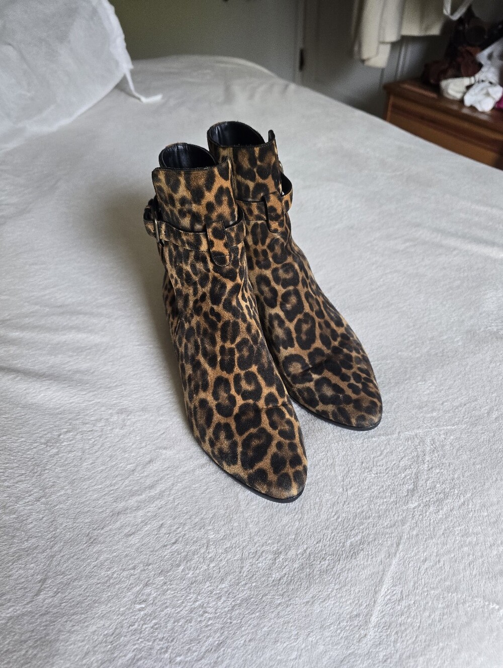 Saint Laurent Suede Leopard Print Boots